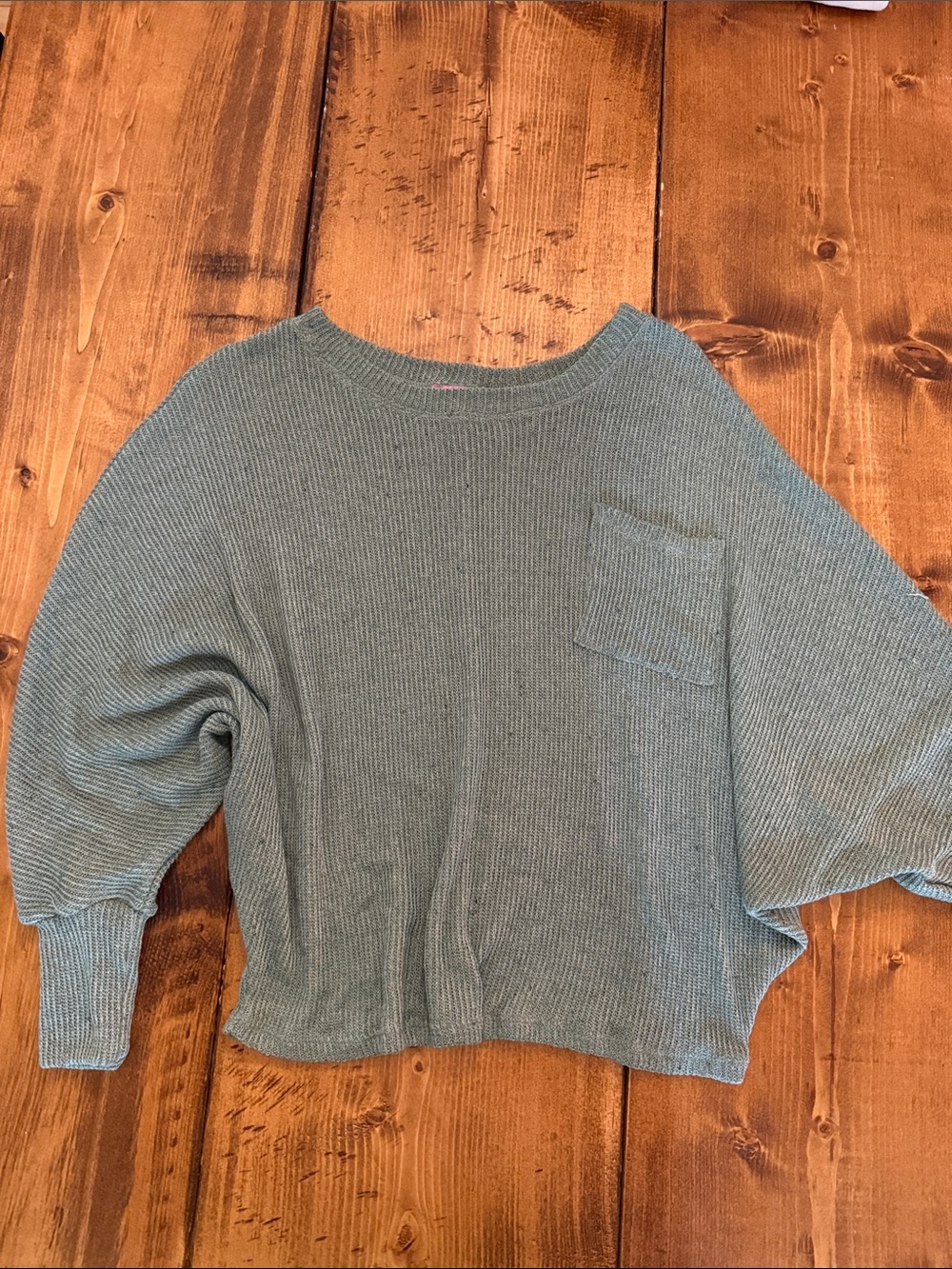 Miami Light Teal Ribbed Long Sleeve Top with Pocket